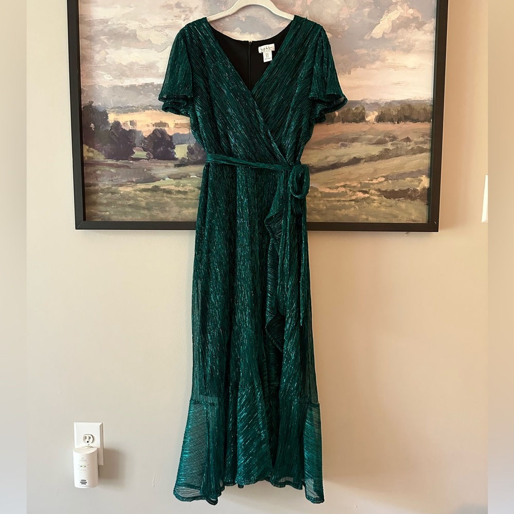Nicole Miller Metallic Wrap Dress Teal